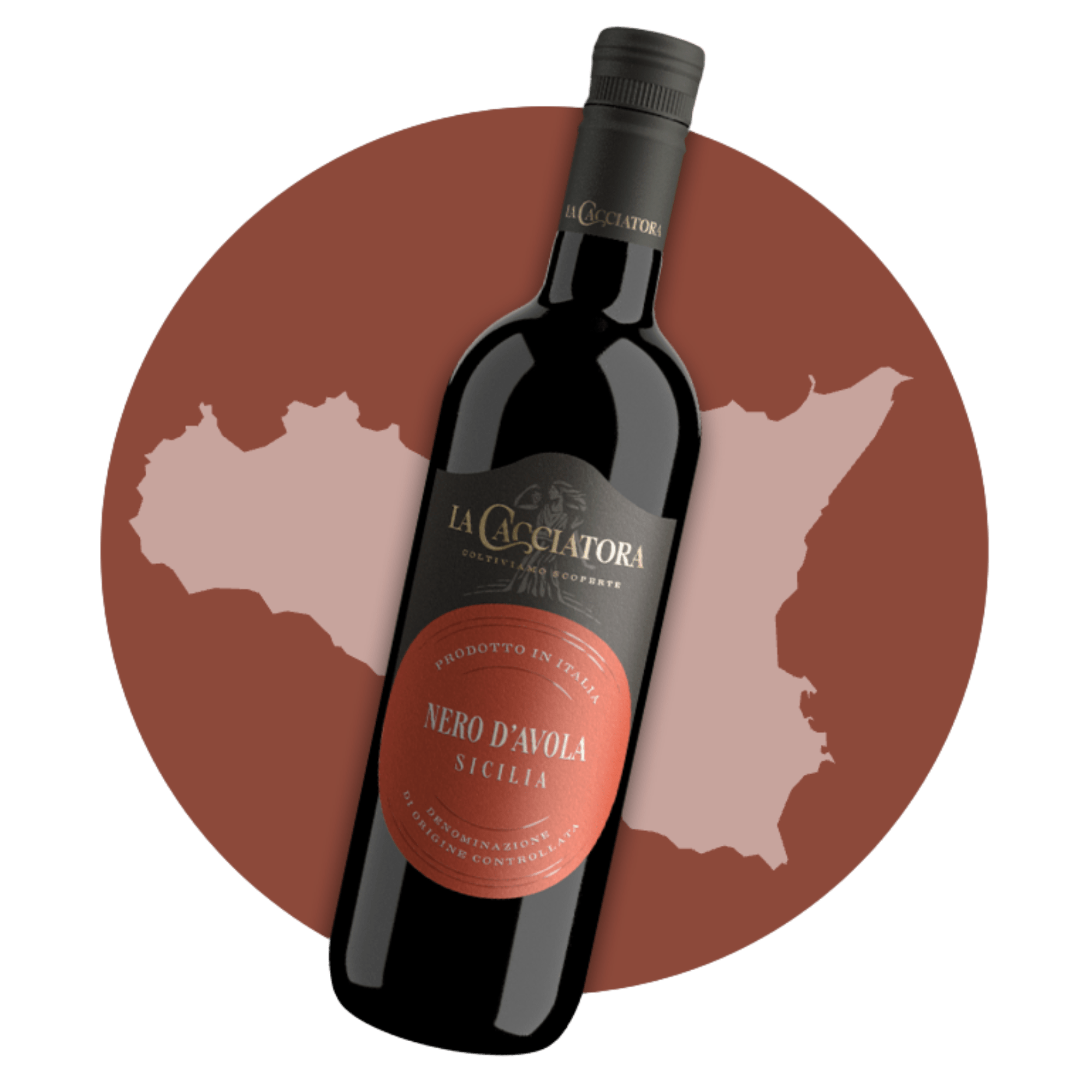 La Cacciatora Rødvin La Cacciatora - Nero D'Avola Sicilia 2023 (egen import + tekst)